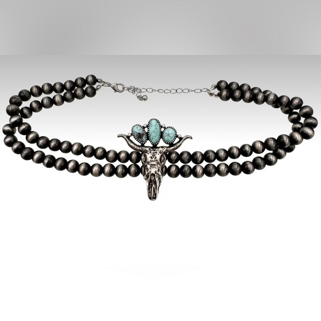 Bohemian Western Longhorn Turquoise Choker Necklace
